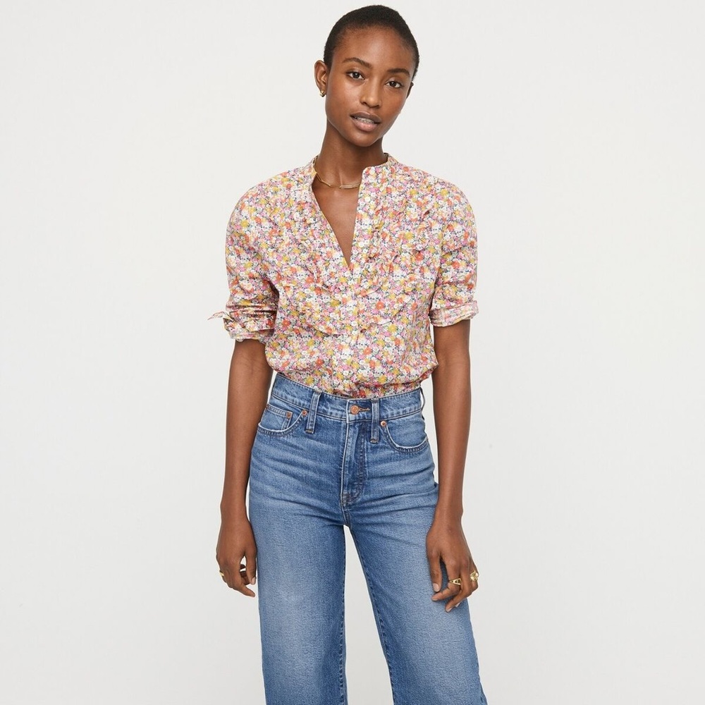 J. Crew Band-collar ruffle-front shirt in Liberty Fabrics Libby floral